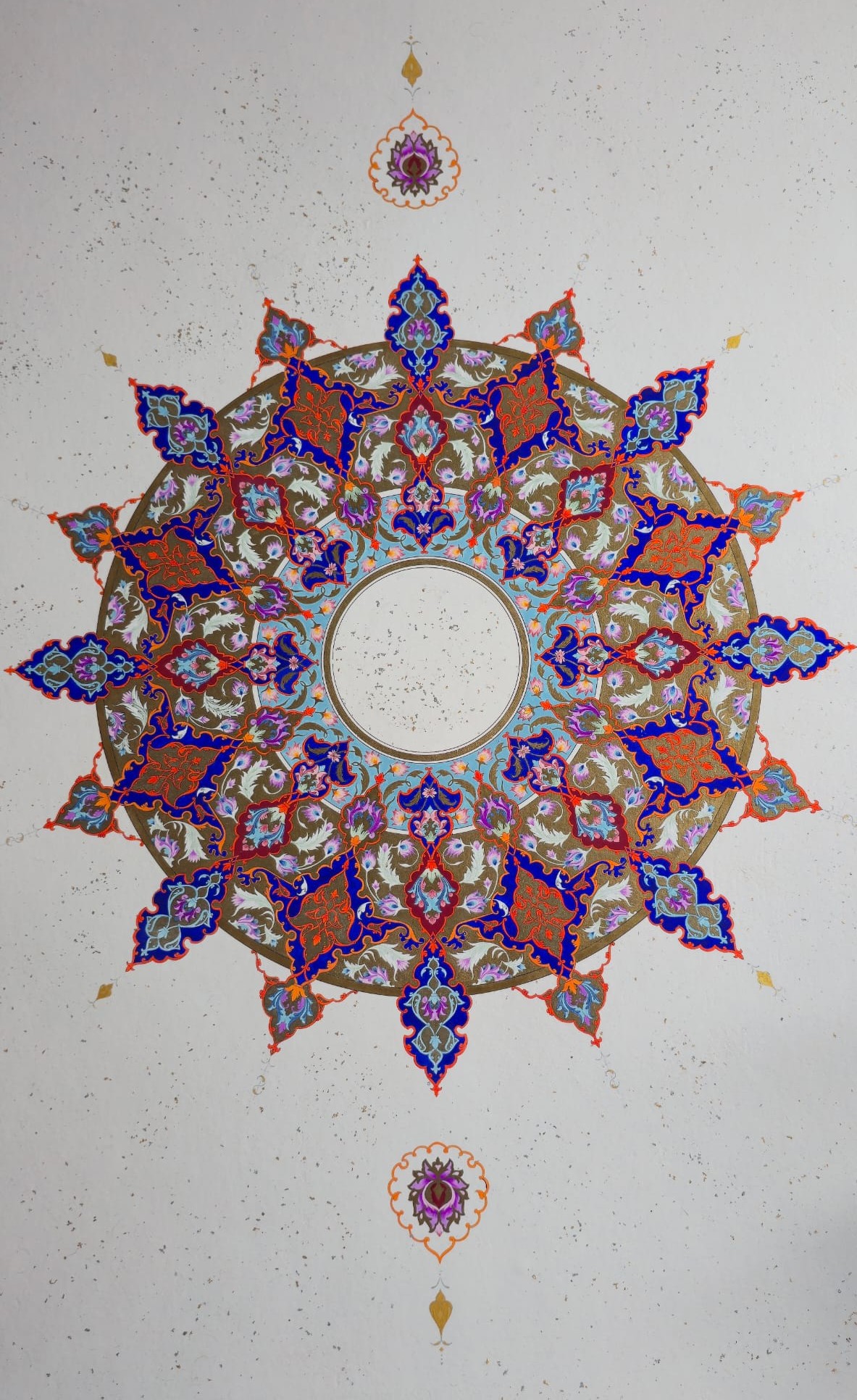 Shamseh: Orbit of Light, 2026, natural pigment and gold with acrylic medium on cotton rug paper, 90 × 60 cm, Nilpar Gallery